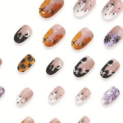 24pcs Cartoon Spider Bat Fake Nails Short Rounds False Nails for Women Girl Wearable