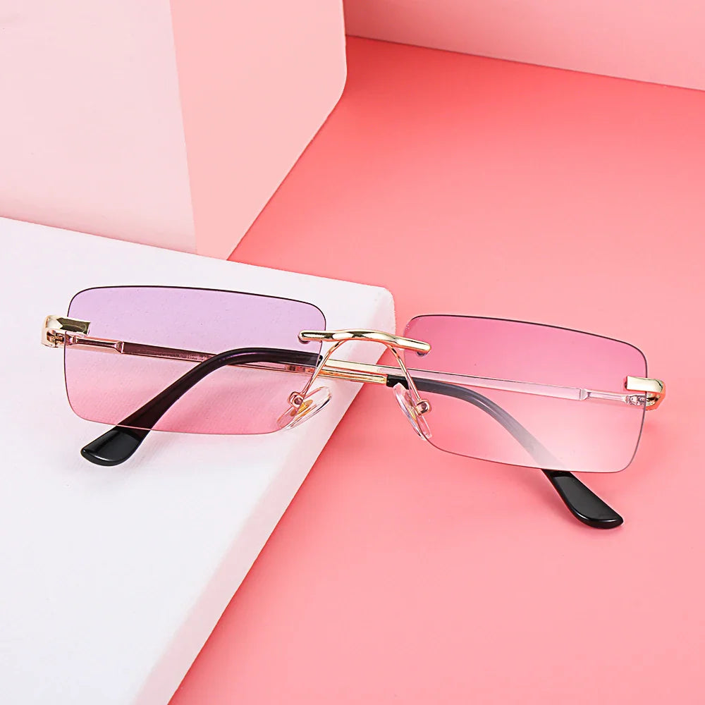 1Pc Women Vintage Sunglasses Luxury Design Rectangle Rimless Sun Glasses Retro UV400 Gradient Glasses Fashion Unisex Eyeglasses