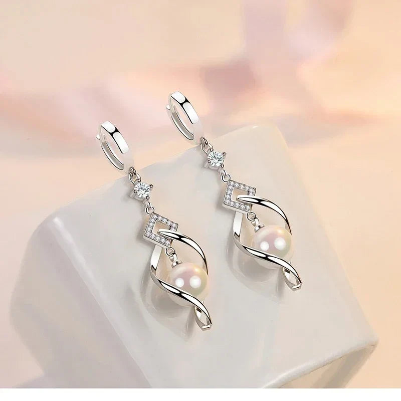 925 Sterling Silver AAAAA Zircon Natural Pearl Earrings For Women Fashion Gorgeous Wedding Engagement Party Jewelry