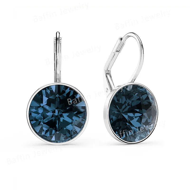 Bella Drop Earring for Women Christmas Birthday Premium Austrian Crystals Round Cut Dangle Silver Gold Color Pierced Jewelry