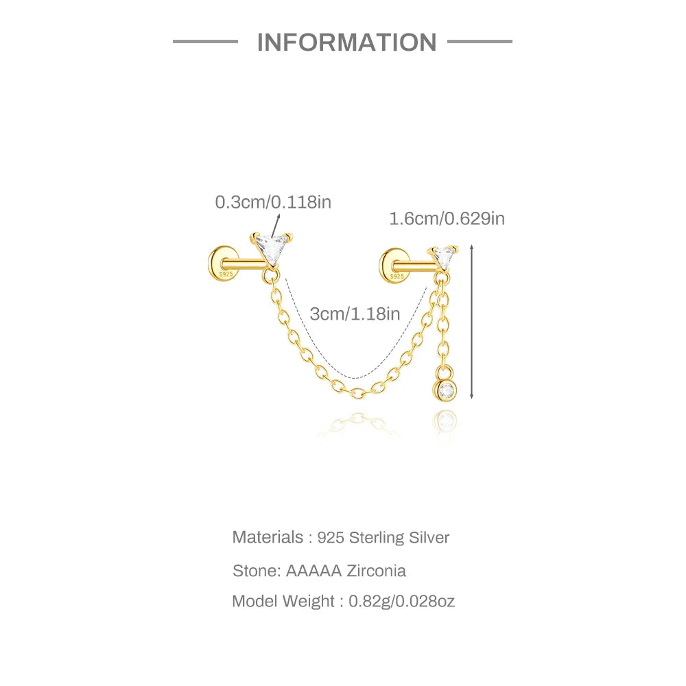 CANNER 1PC 925 Sterling Silver Horse Eye Chain Tassel Zircon Drop Earrings For Women Ins Minimalism Geometric Earrings Gift