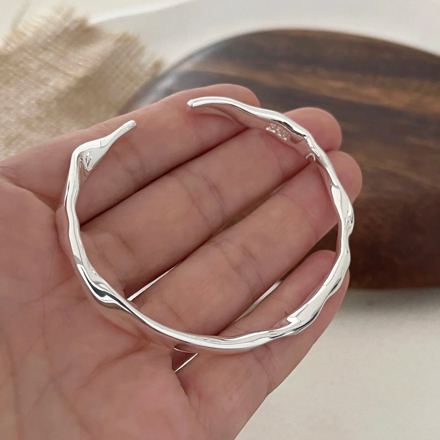 100% Solid 925 Sterling Silver Metal Bracelet for Women Men Vintage Handmade Simple Birthday Gift S-B451