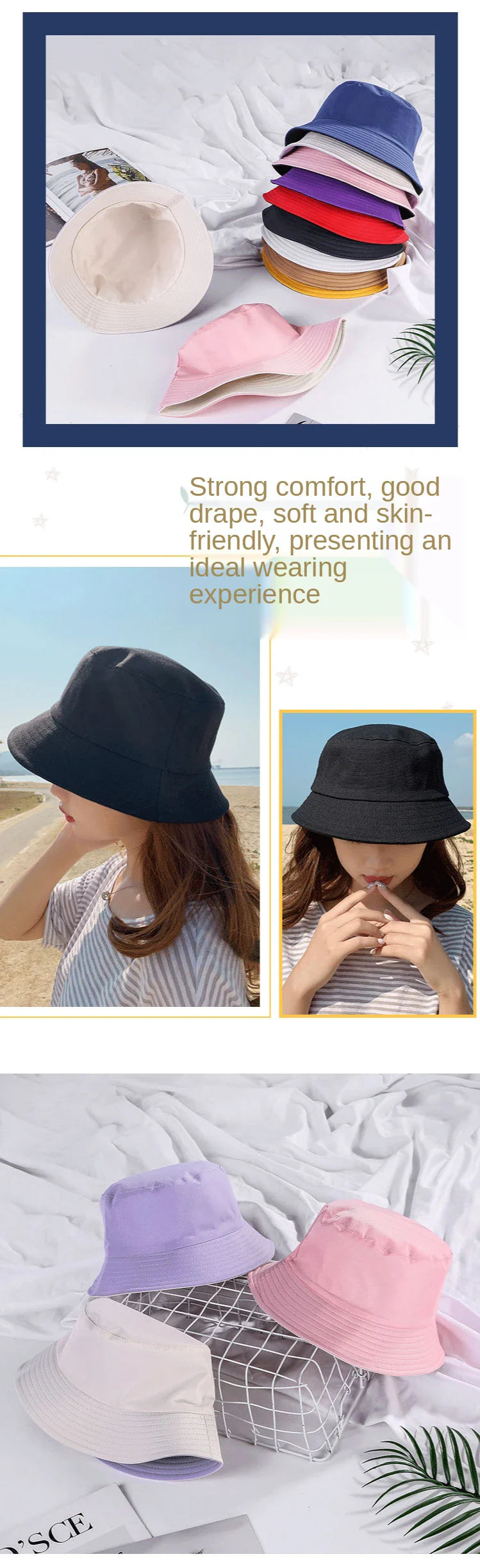 Double-sided Wearing Cap Solid Color Bucket Hat Men Women Sun Hat Reversible Fisherman Hat Summer Panama Cap Sun Fishing Gorros