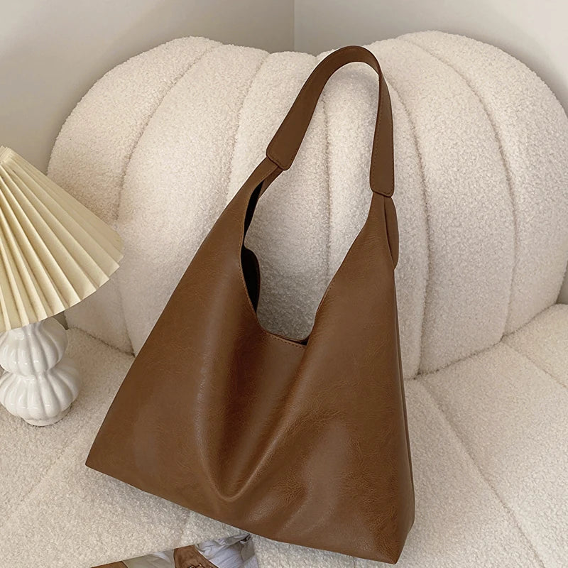 PU Soft Leather Tote Bag Large Capacity Women Vegan Leather Slouch Bag