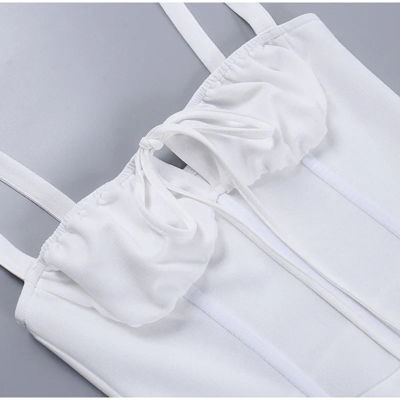 Sexy Strapless Suspender Dress Women Solid Lace Up White Pink Short Dresses 2023 Summer Casual Female Party Club Vestidos