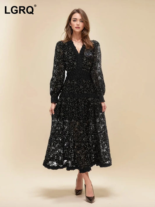Formal attire Dresses: Spliced Dress Lantern Black Big Swing Dresses