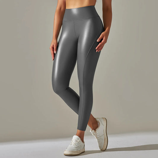 Women Skinny PU Leather Pants High Waist Elastic YOGA Leggings