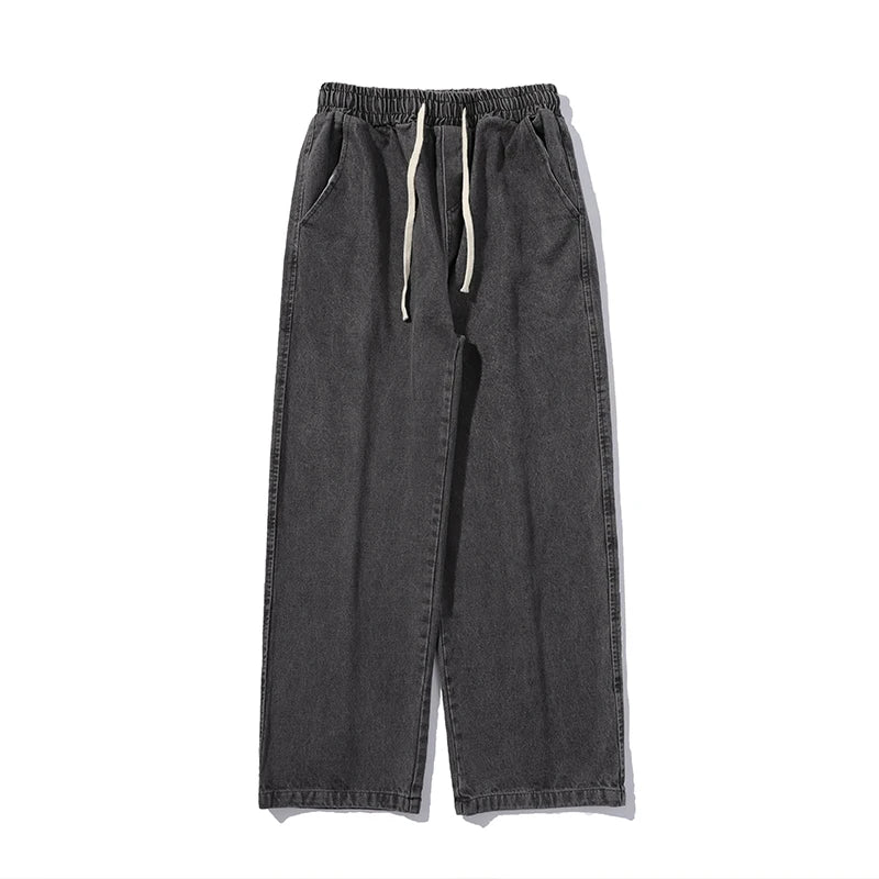 Oversized 5XL Men's Wide-leg Jeans Spring Black Gray Fashion Baggy