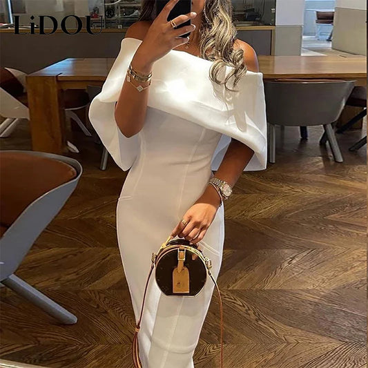 Fashion Off the Shoulder Bodycon Dress Ladies Long Sleeve Elegant Evening Party