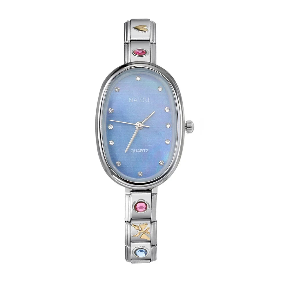 URING Fashion New Niche Watch Female Style Female Student Ellipse Quartz Watch Stainless Steel Strap Width 9mm Everyday Gifts