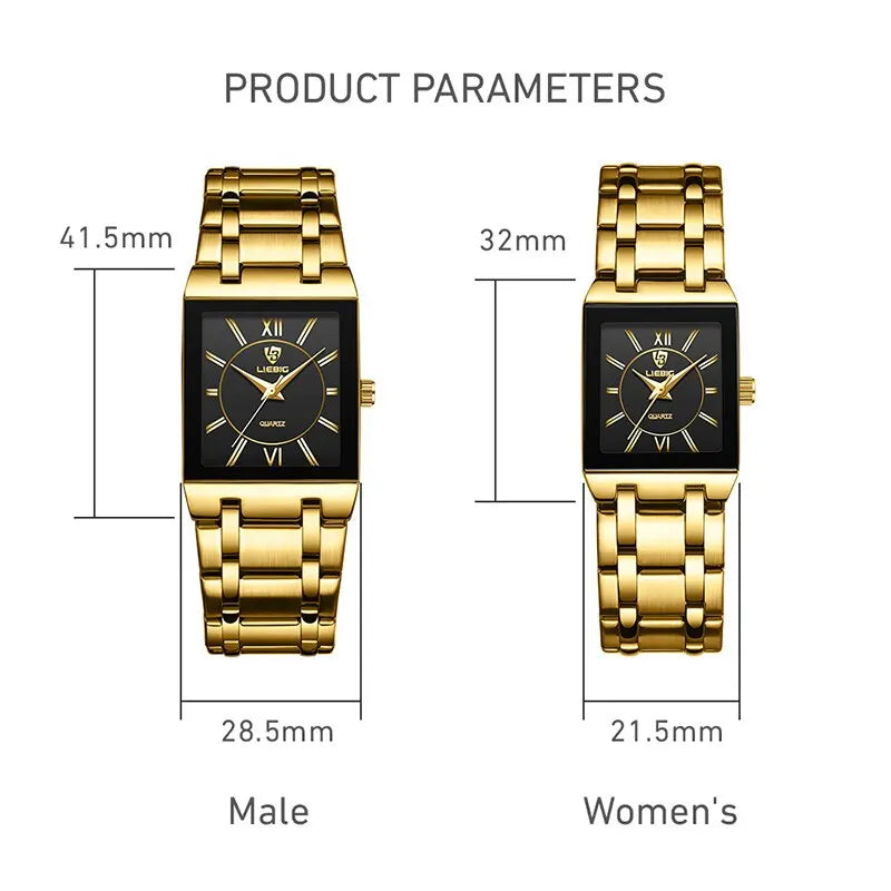 LIEBIG Luxury Quartz Wristwatches For Women Men Business Watch Simple Design Black Gold Stainless Steel Waterproof Quartz Clock