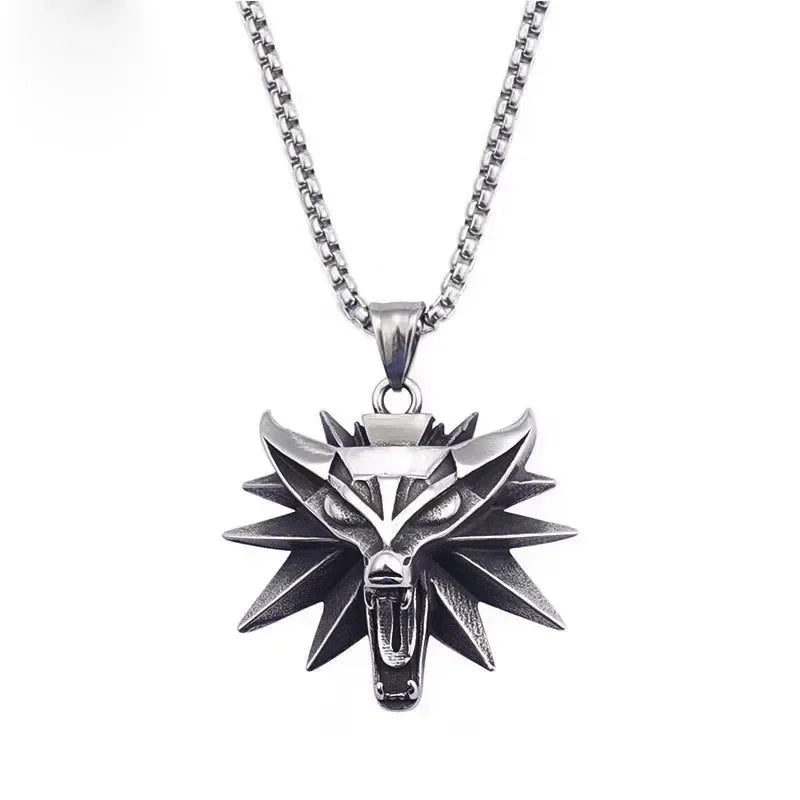 Vintage Punk Wolf Head Pendant Necklace For Men Punk Hip Hop Jewelry Geralt of Rivia Slavic Viking Necklace Dropshipping