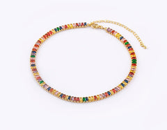 Nidin Classic Colorful Tennis Necklace Men and Women Rectangular Full Zircon Neck