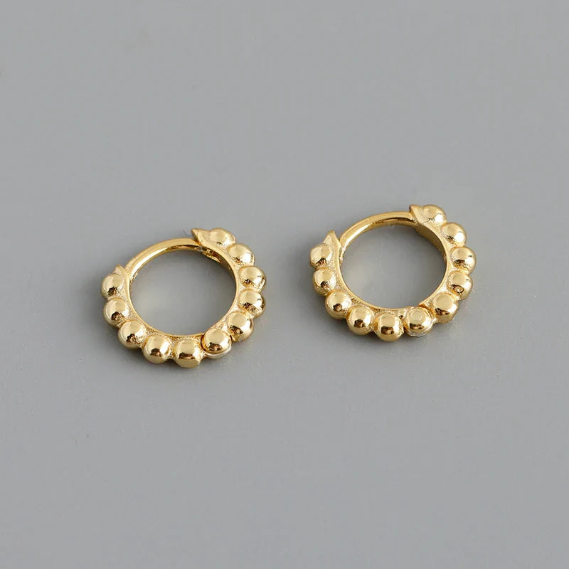 WANTME 925 Sterling Silver Simple Fashion Glossy Beads Gold Huggies Hoop Earrings for Women Gothic Piercing Jewelry Accessories