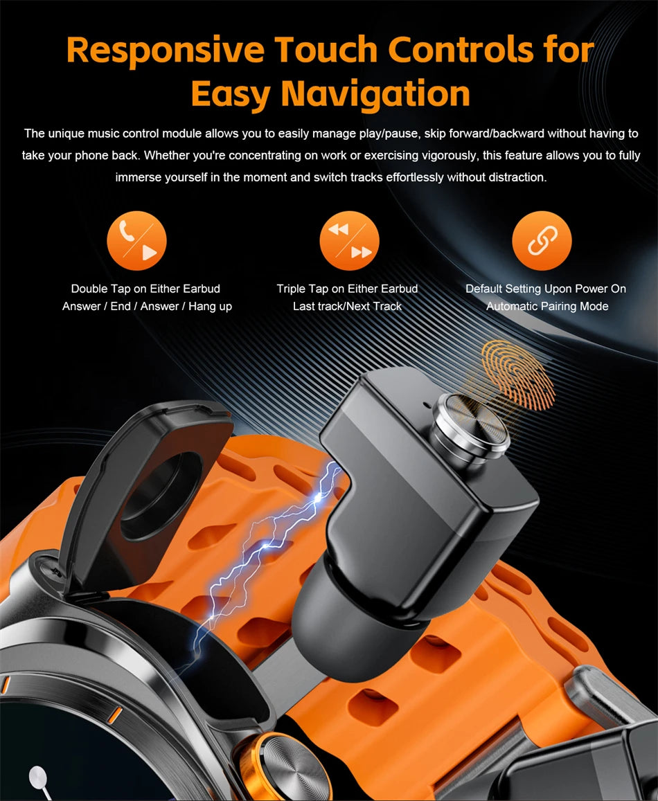 2025 New 6ATM Waterproof Smart Watch Men Outdoor SmartWatch GPS earphone Compass Heart rate LED  Bluetooth Call Sports Gift