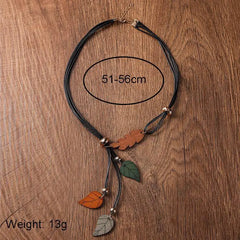 Wood Leaf Pendants Necklace Vintage Handmade Retro Statement Necklace for Women