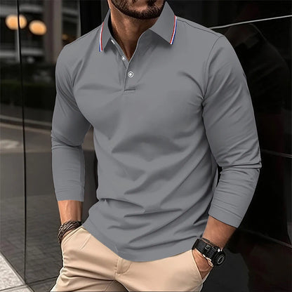 2025 Men's Summer Long Sleeve Lapel Polo Casual Breathable Comfortable Polo Shirt Solid High Quality Male T-Shirt Dropshipping