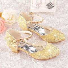 Girls Glitter Sandals Children's High Heels Shoes Kids Performance Crystal Sandals