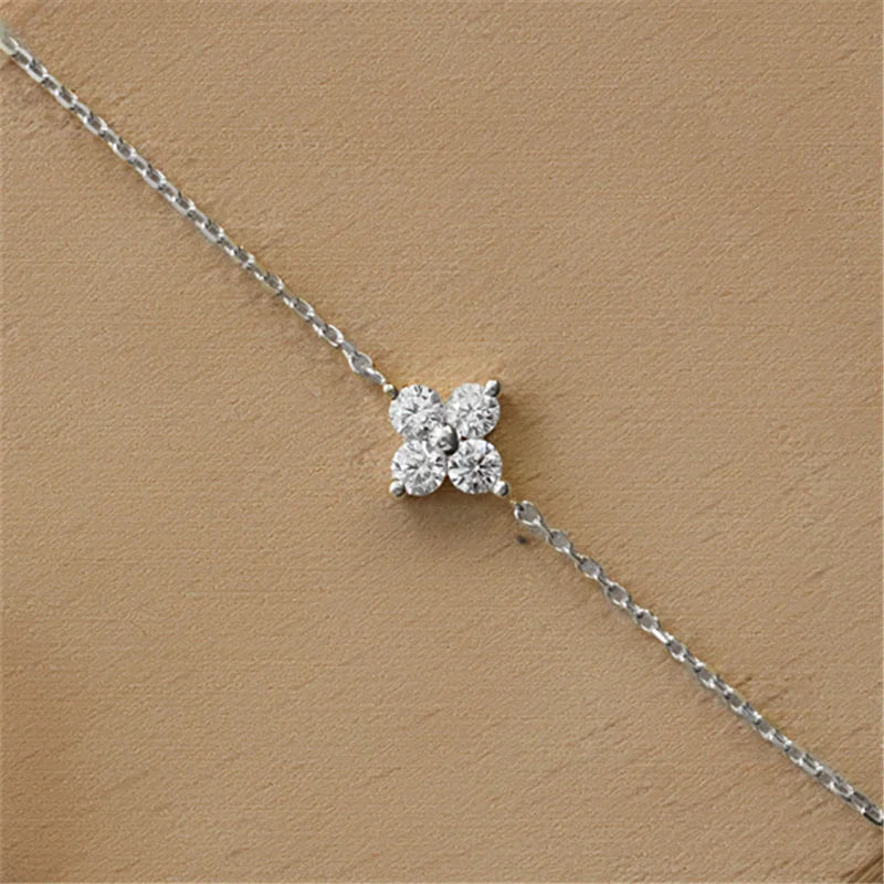 CANNER Real S925 Sterling Silver Mini Zircon Flower Pendant Bracelet Chain for Women's Fine Jewelry Gifts Gold Bracelets Bangles