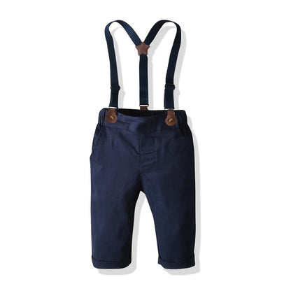 Children's Plaid Shirt and strap pants set for Boys with Bow Tie baby boy clothes 0 to 3Y Autumn Boys Clothes 70-130cm