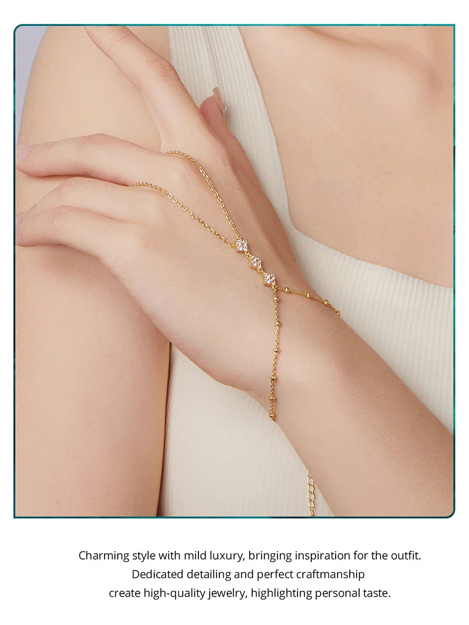 BISAER 925 Sterling Silver Finger Ring Bracelet Hand Chain Trendy Thin Dainty Stackable Chain Plated Gold for Women Fine Jewelry