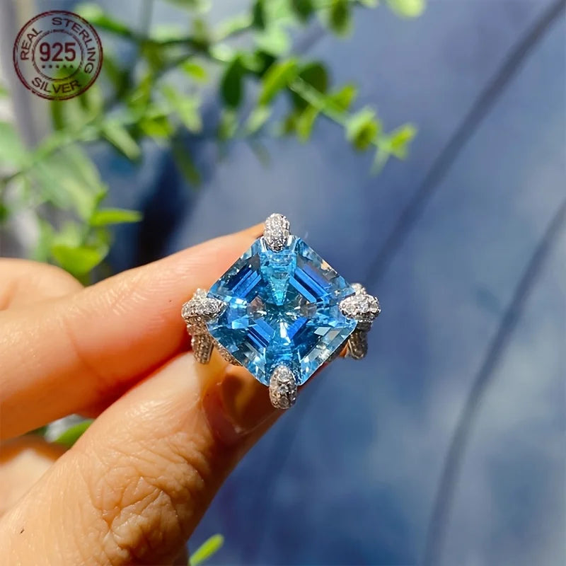 925 Silver Rings For Women Big Suqare Cut Lab Topaz Gemstone Ring Noble White Gold Plated Trendy Wedding Engagement Jewelry