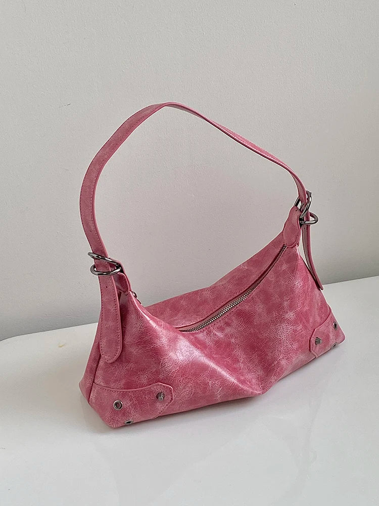 Pu Leather Retro Women's Underarm Bag Cool Y2k Girls Vintage Small Shoulder Bags
