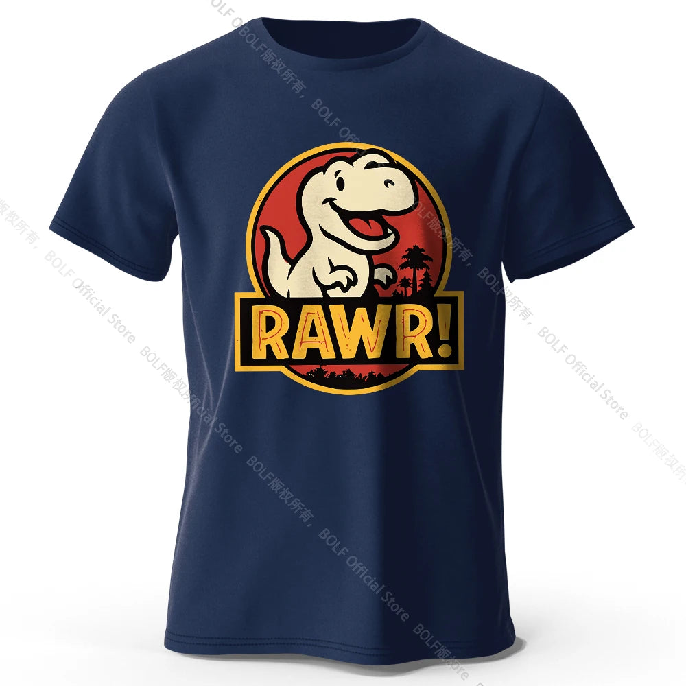 Men's Rawr Printed T-Shirt 100% Cotton Oversized Dinosaur Graphic Tees for Women Summer Tops Kawaii Streetwear