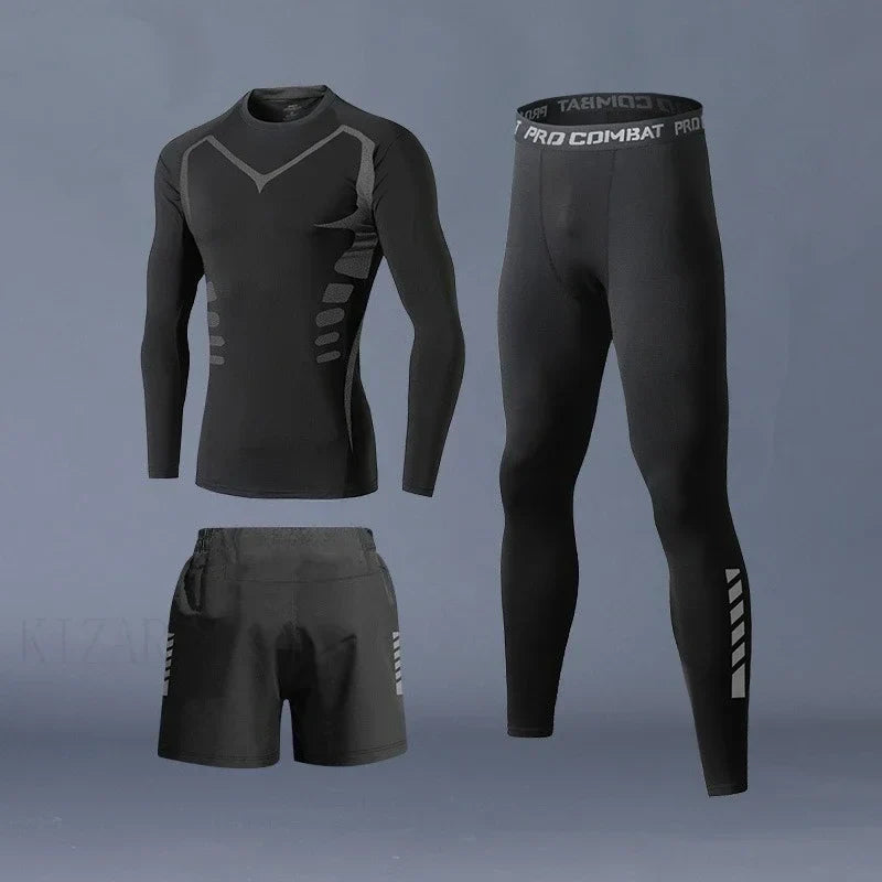 Fitness Clothes Ice Silk Quick Drying T-shirt Suit Men Short Sleeve Running Sportswear Shorts Tracksuit Gym Sports Training Sets