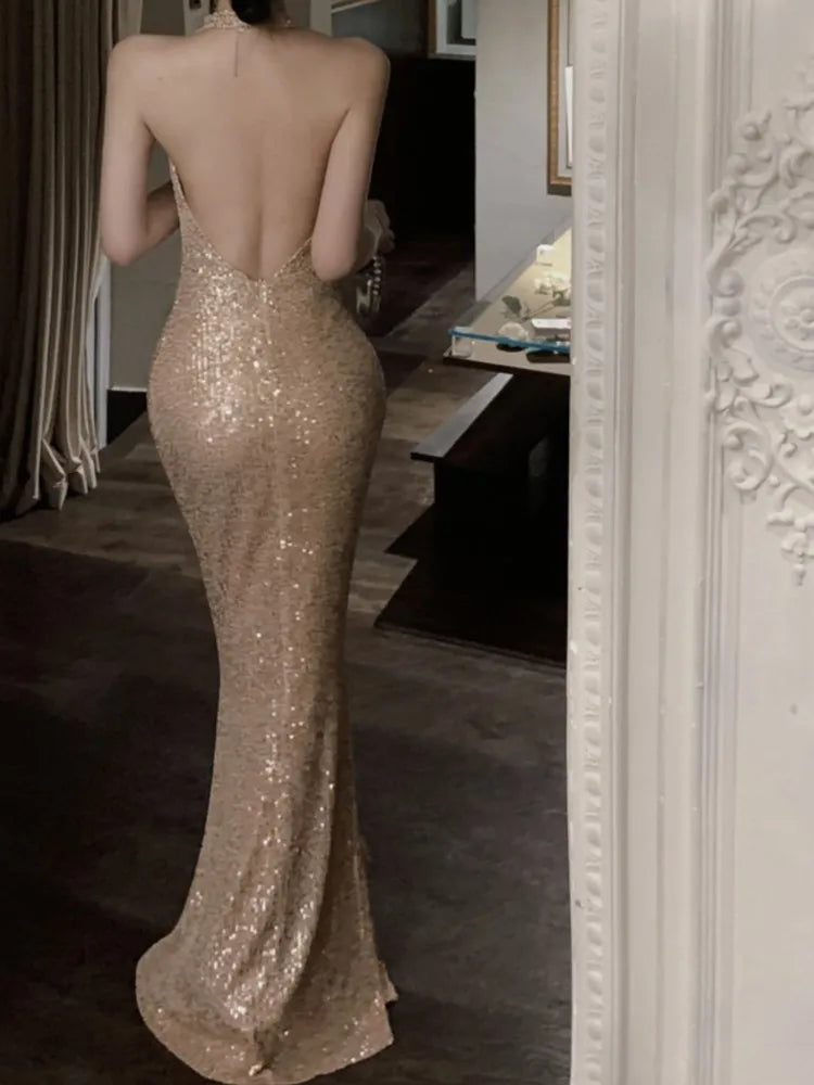 Formal attire Dresses: Maxi Dress Women Swinging Collar Halter Bodycon Mermaid