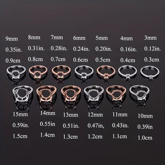 1pc 3-15mm Round 4 Prong Ring Settings Solid 925 Sterling Silver Rose Golden Ring Bezel For Gemstone