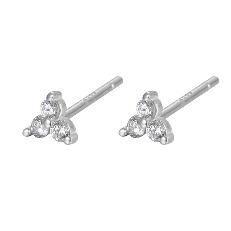 WANTME 925 Sterling Silver Romantic Color Zircon Three-petal Flower Stud Earrings for Women Fashion Huggies Piercing Jewelry