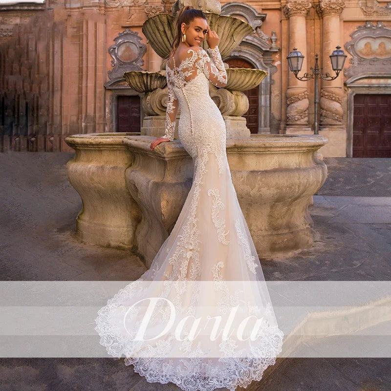 White Bridesmaid Dresses: Wedding Dresses Long Sleeve Detachable Train 2 In 1 Lace