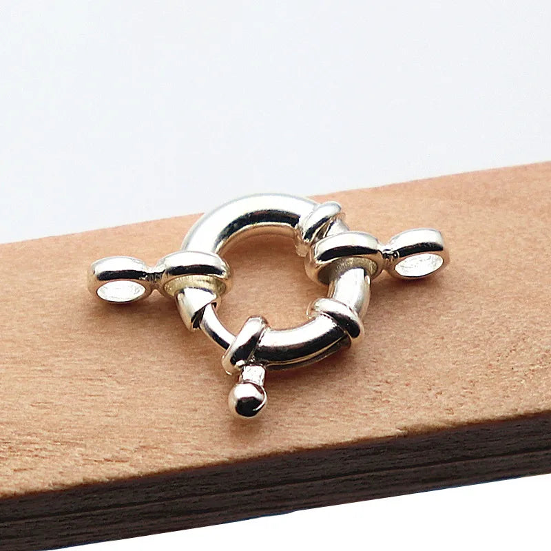 1Piece Solid 925 Sterling Silver Necklace Clasp 10mm Spring with 1 Strand Movable Nautical Ring for Bracelet DIY Jewelry