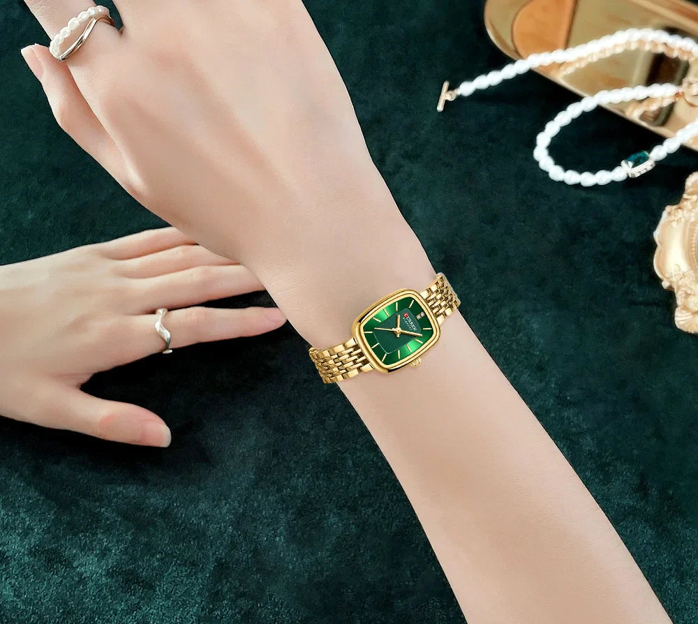 CURREN Fashion Rectangular Ladies Watches New Quartz Waterproof Stainless Steel Strap Wristwatch for Women