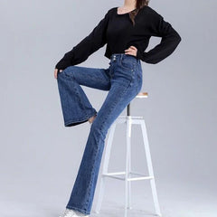 Womens Jeans Blue Flare Trousers High Waist Shot Pants for Women