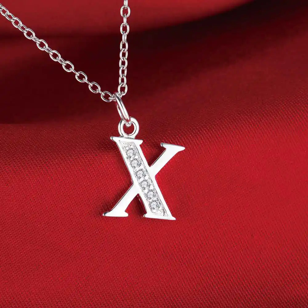 26 Letters 925 Sterling Silver Necklace Pendant Zircon For Women Exquisite Student Girlfriend Jewelry Accessories Wedding Gift