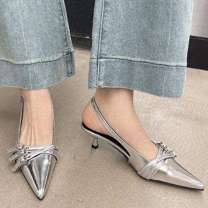 Pointed Toe Shallow Pumps Ladies Heels Shoes Female Fashion Slingbacks New in Medium Heels Shoes For Women Footwear Mules