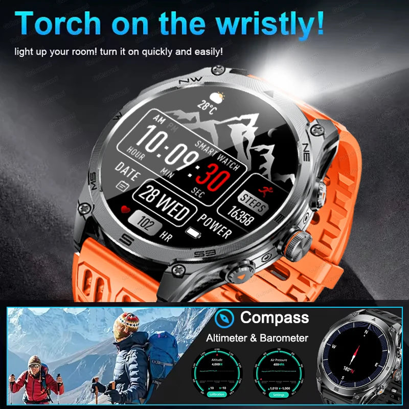 T-REX3 ULTRA New GPS Smart Watches 1000Mah Battery Compass 10ATM Waterproof Tactics Sport Flashlight BT call Smart Bracelet Man