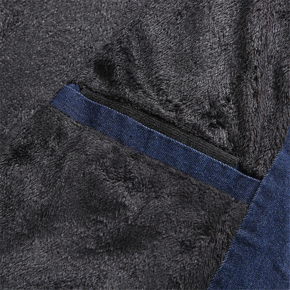 Black Denim Jacket Men Motorcycle Coat Autumn Winter Fleece Jackets