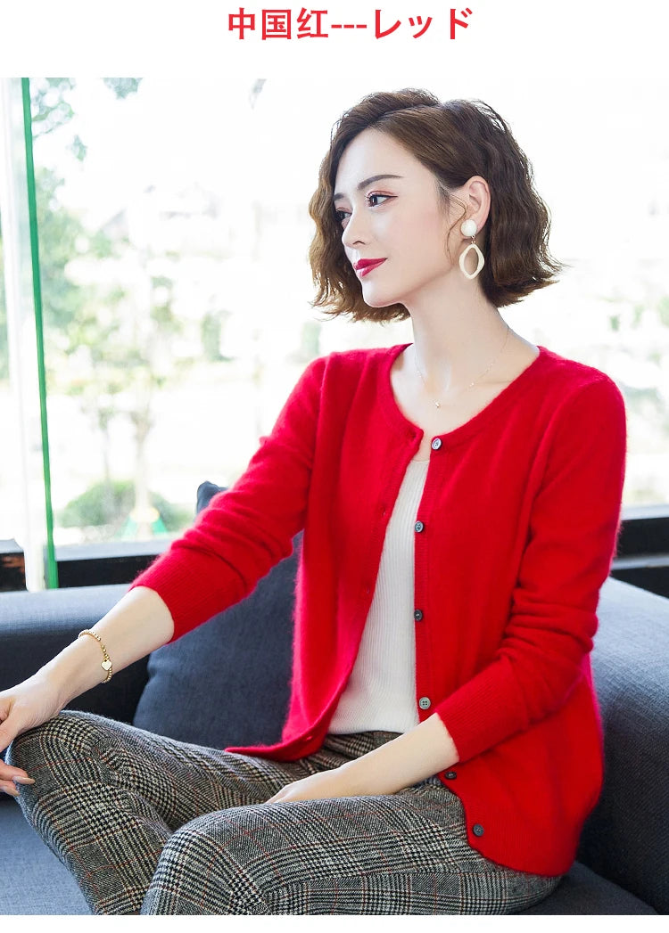 Women Cardigan Large Size Warm Pure Mink Cashmere Sweaters O-neck Loose Coat