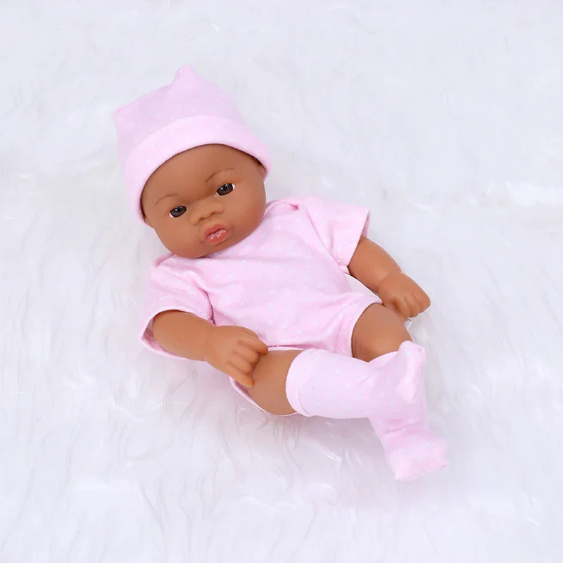 20cm 7inch Mini Reborn Dolls Vinyl Brown Skin Full Body Baby Doll Lifelike Soft Reborn Toddler Doll Baby Doll For Girls Toys