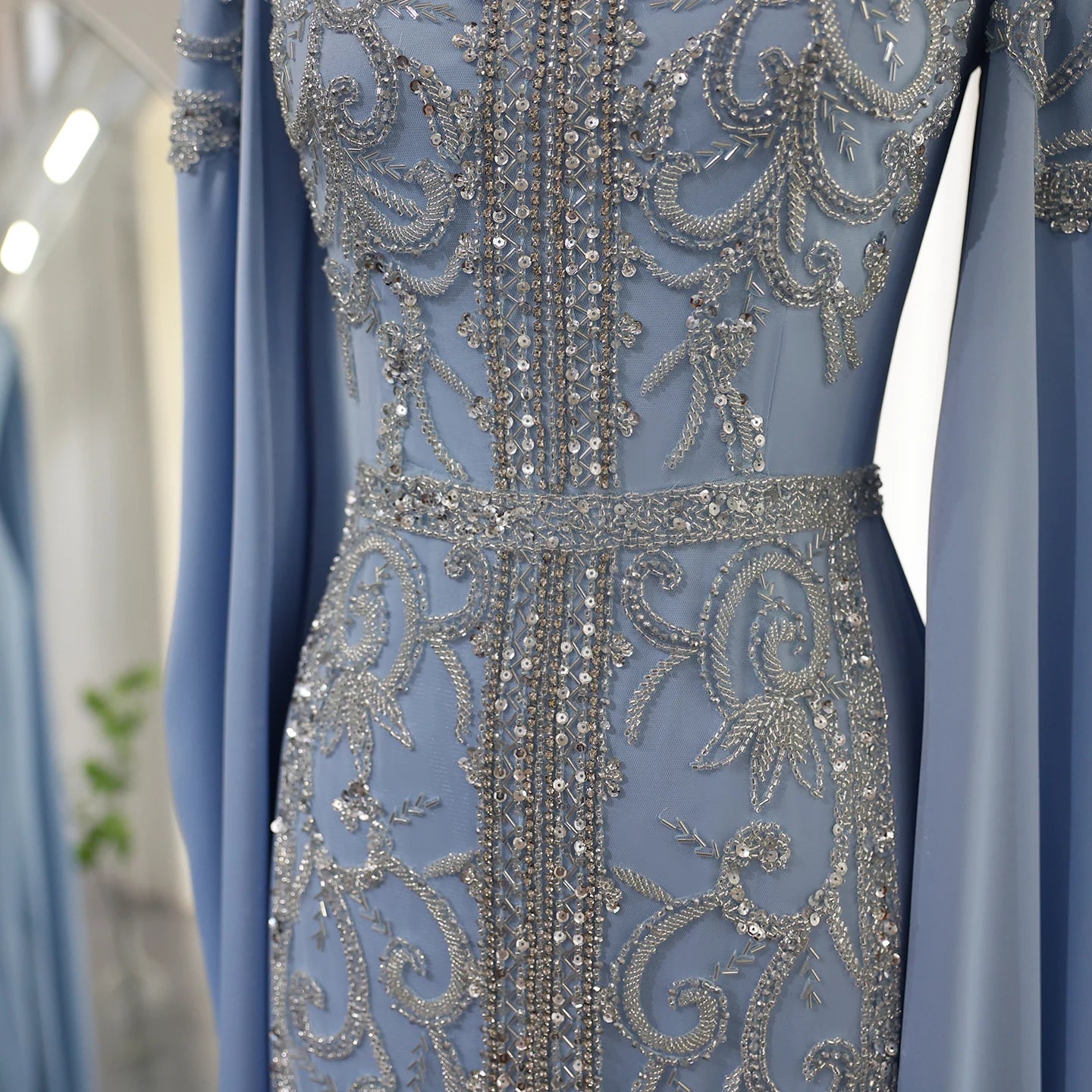 Evening wear Dresses: Sky Blue Mermaid Muslim Evening Dresses