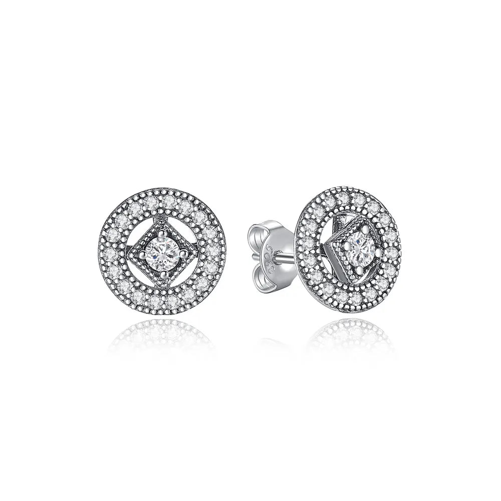 Original 925 Sterling Silver Earrings 2025 Stud Hoop Crystal Earings For Women Rose Gold Crown Heart Infinity Bee Earing Jewelry