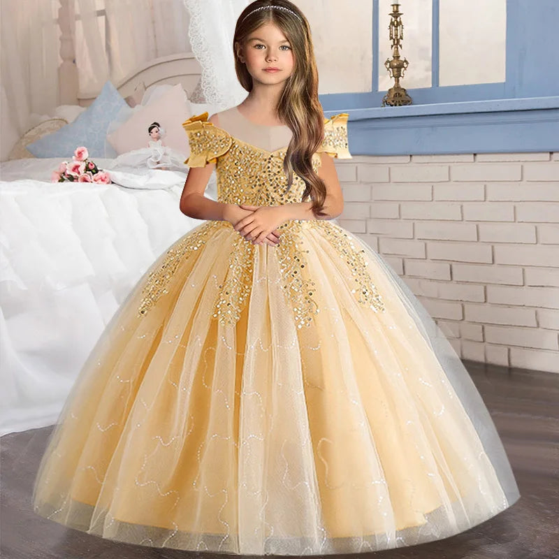 4-12 Year Old New Lace Flower Girl Wedding Dress Girl Piano Performance Dress Gorgeous Birthday Party Evening Dress