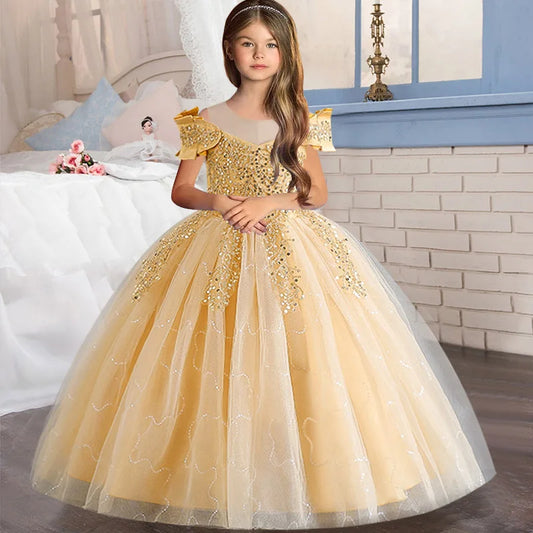 4-12 Year Old New Lace Flower Girl Wedding Dress Girl Piano Performance Dress Gorgeous Birthday Party Evening Dress