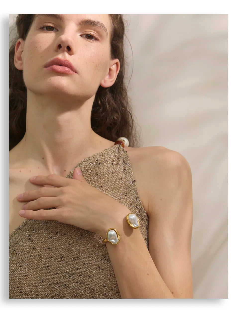 Yhpup 59mm Stainless Steel Baroque Simulated Pearls Cuff Bracelet Bangle Tarnish Resistant Gold Color Wrist Jewelry New