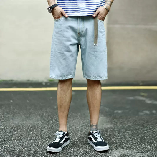 SauceZhan Men Shorts Jean Shorts Indigo Selvedge Denim for Summer Casual Regular Fit
