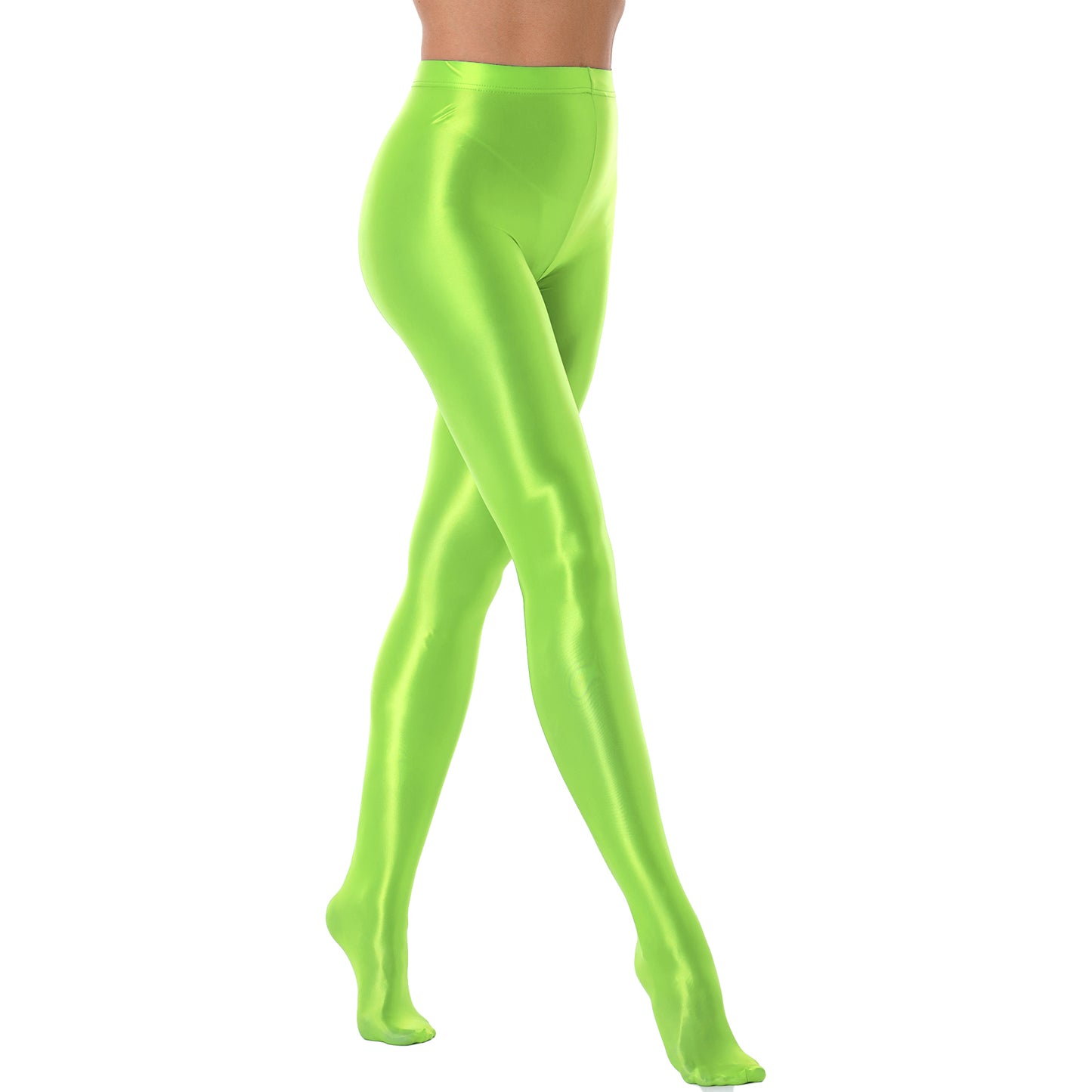 Women Glossy Solid Color Pantyhose High Waist Tights Stockings Footed Leggings