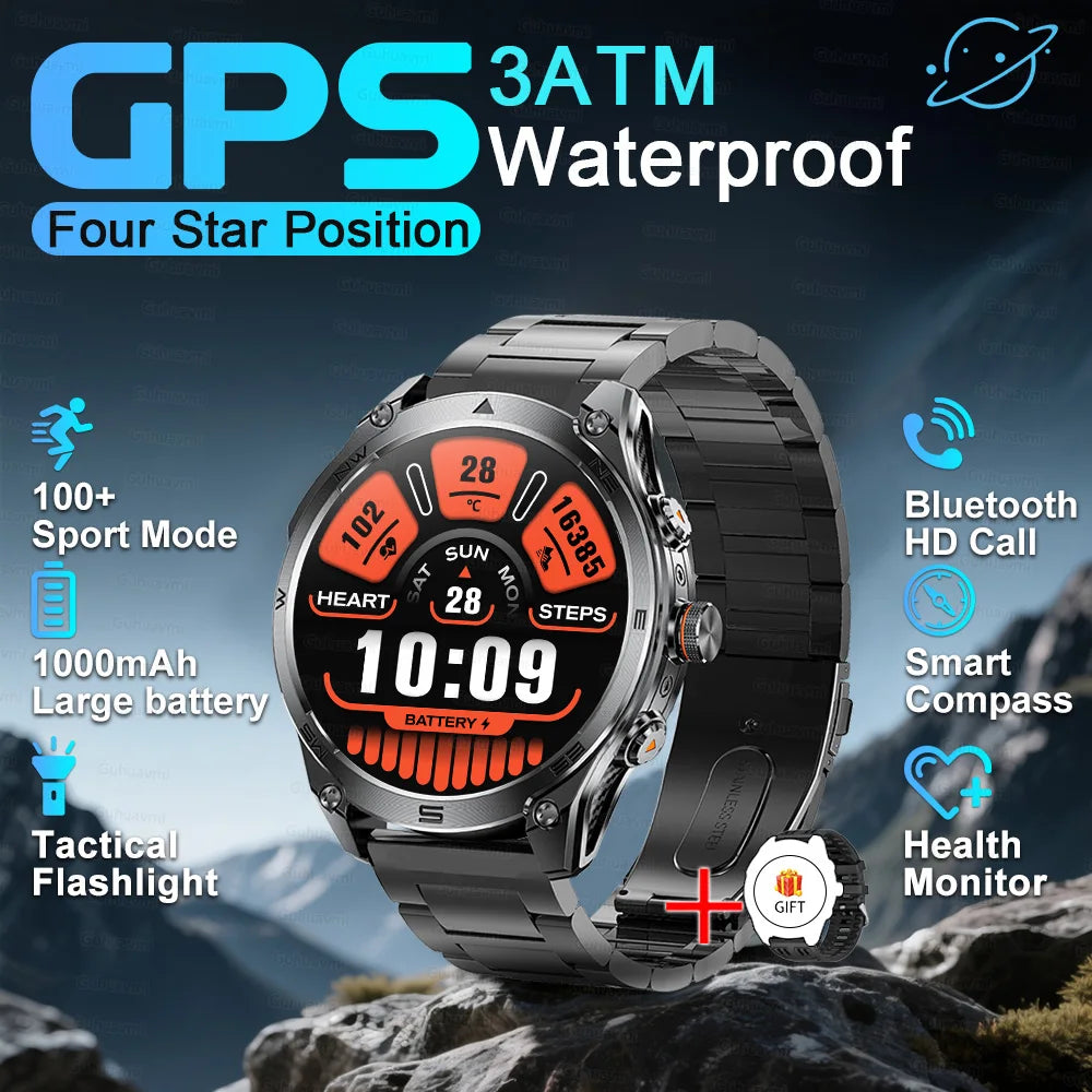 T-REX3 ULTRA New GPS Smart Watches 1000Mah Battery Compass 10ATM Waterproof Tactics Sport Flashlight BT call Smart Bracelet Man